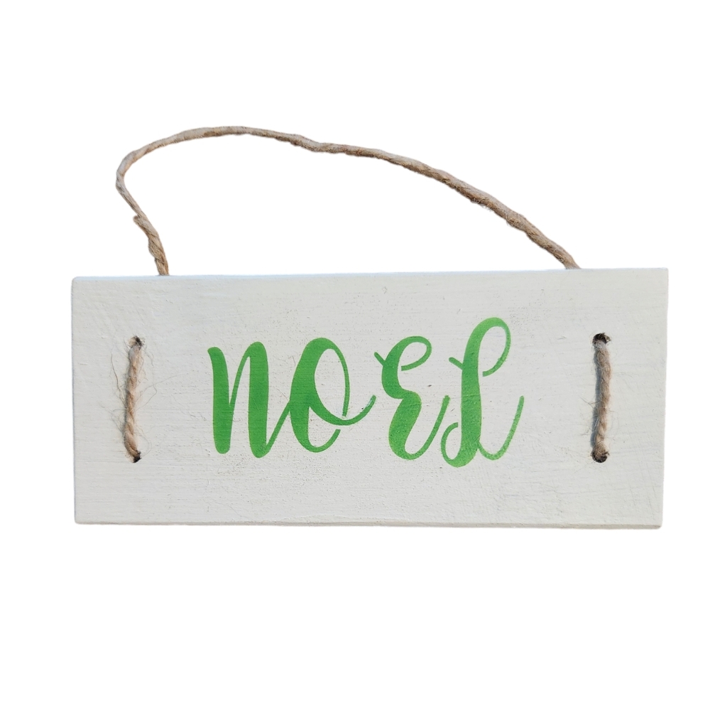 Noel Boho Retro Antique White Hanging Wood Wall Sign with Jute Hanging Sign